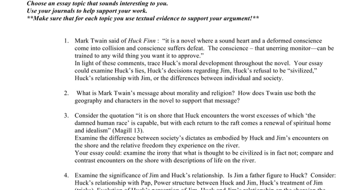 Huck finn essay topics