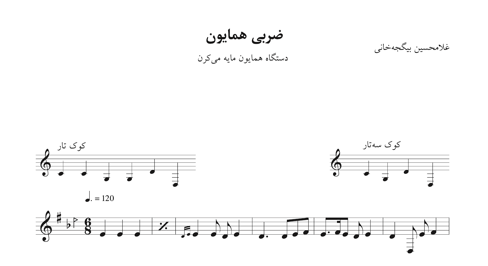 ‎⁨نت ضربی همایون غلامحسین بیگجه‌خانی