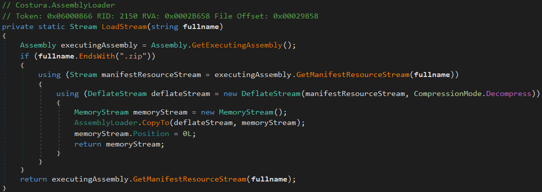 Costura packer using DeflateStream to unpack embedded assemblies