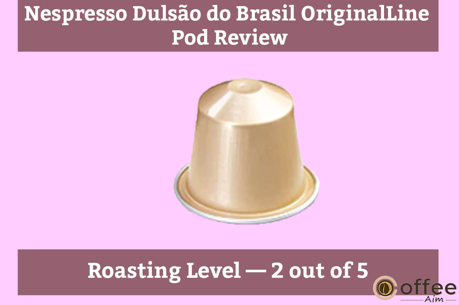 The image depicts the roasting level of "Nespresso Dulsão do Brasil OriginalLine Pod" for the featured article review.