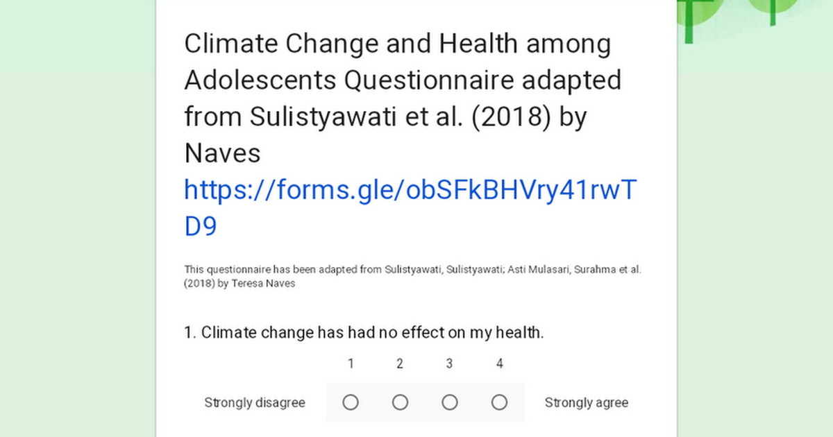Climate Change and Health among Adolescents Questionnaire adapted from