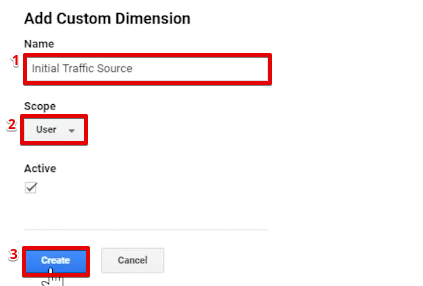 Configuring an initial Traffic Source custom dimension from the Google Analytics account
