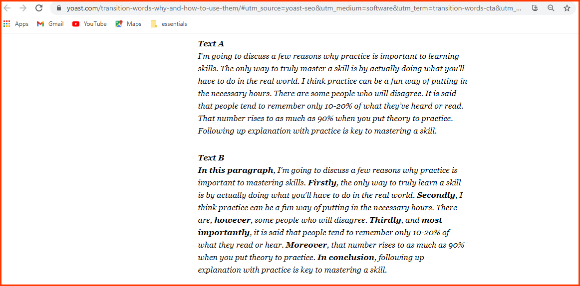 using transition words in your blog post