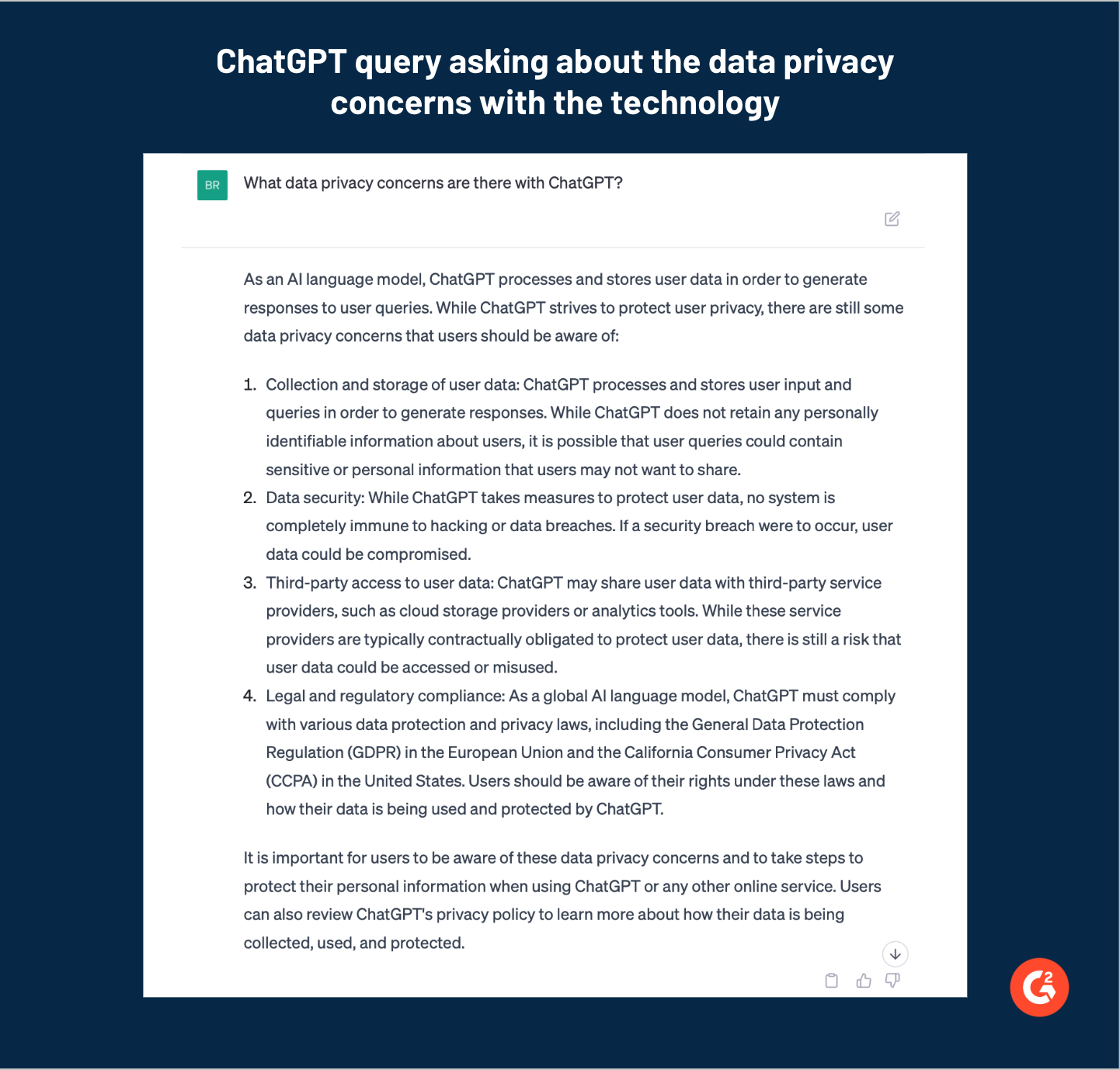ChatGPT answering the prompt for the privacy risks it poses.