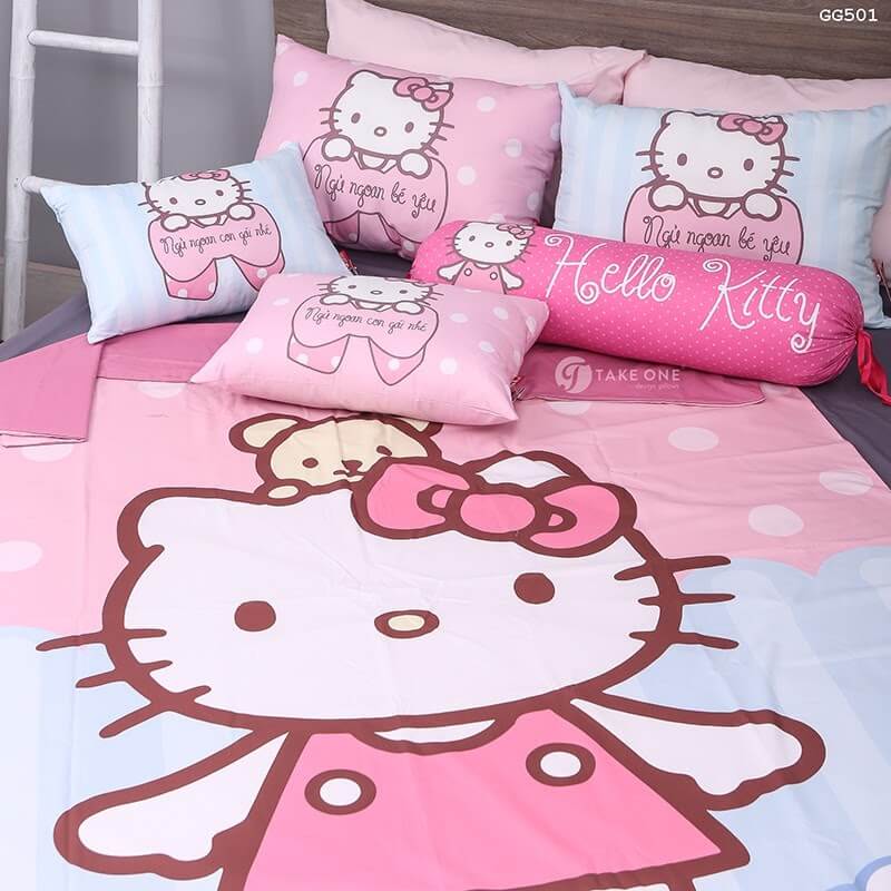 Drap giường 1m2 họa tiết Hello Kitty