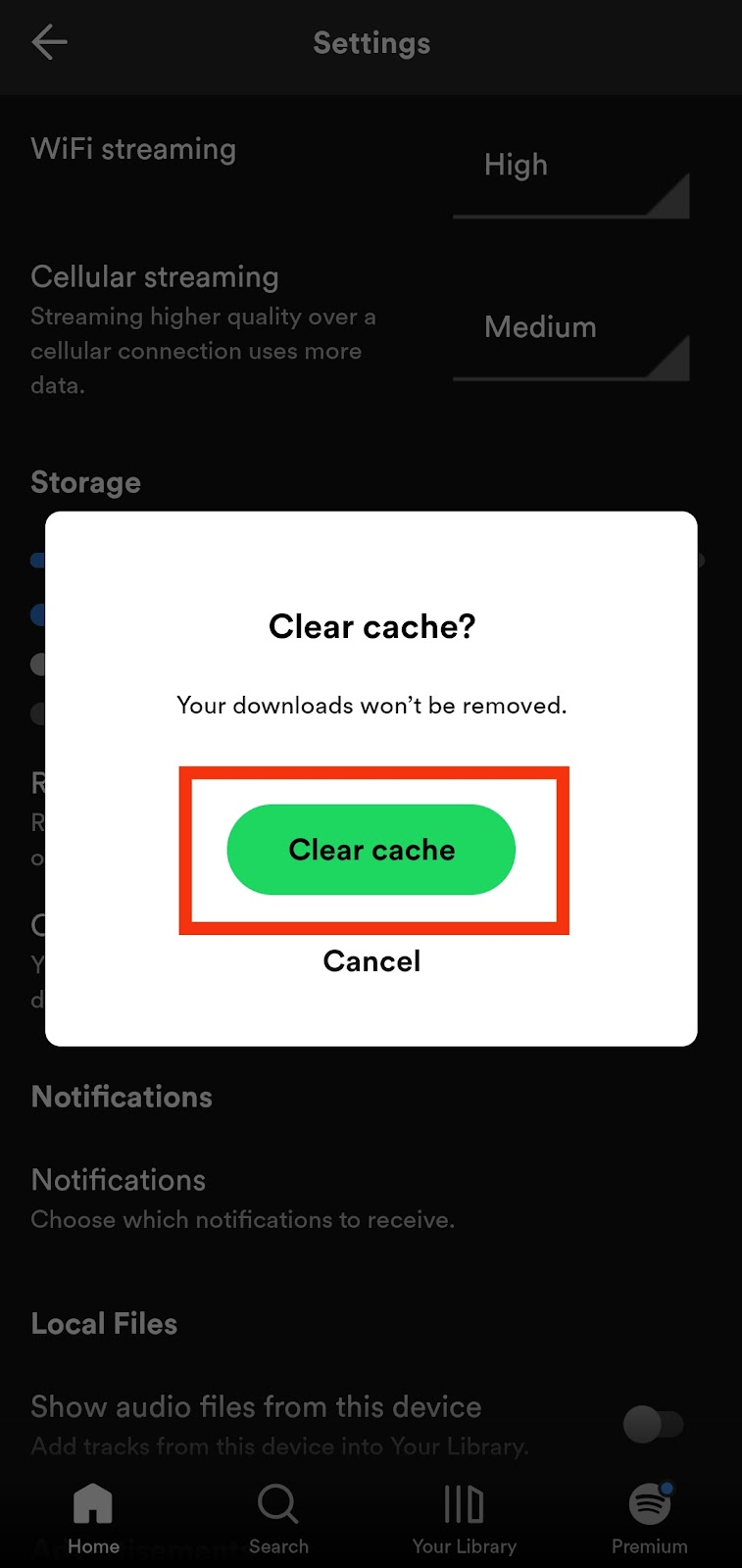 Confirm Clear Cache
