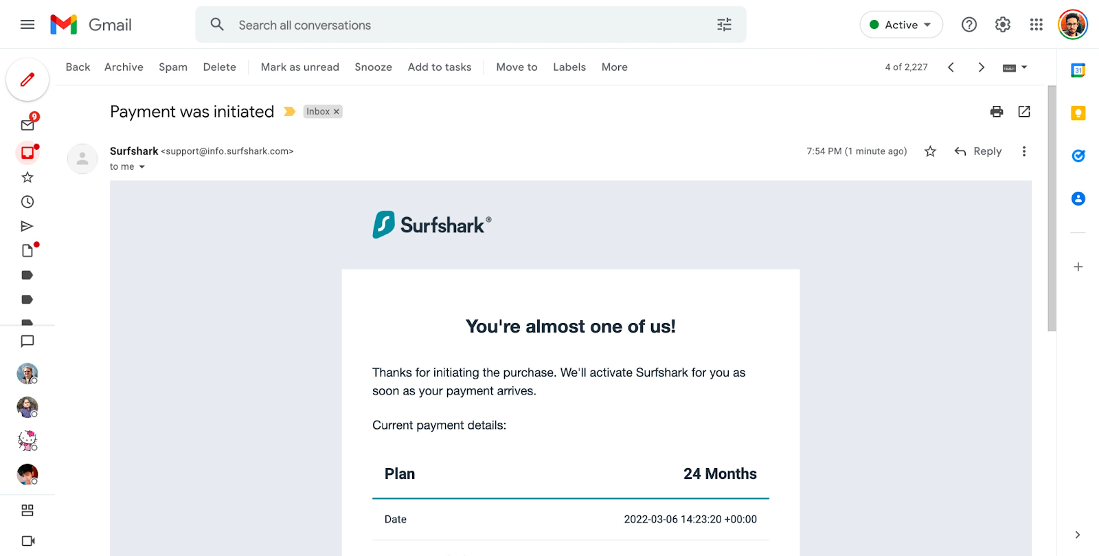 surfshark payment email