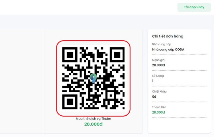 Quét mã QR để thanh toán giao dịch Tinder