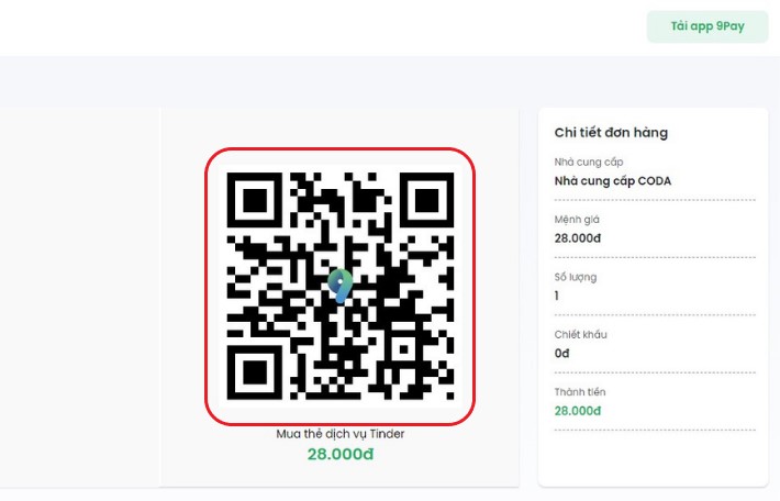 Quét mã QR để thanh toán giao dịch Tinder