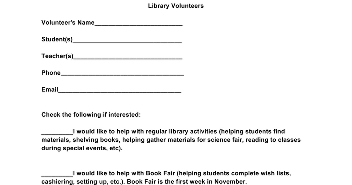 Library Volunteer Form