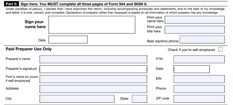 Form 944 for 2022: Part 5