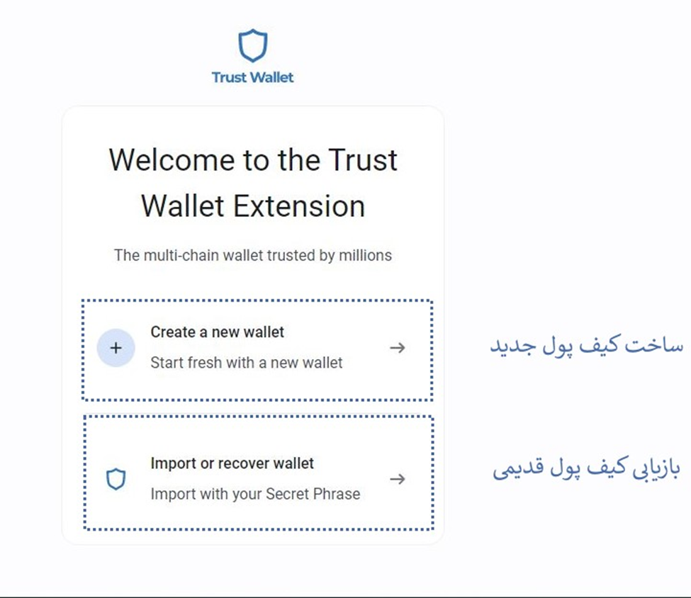 ساخت کیف پول جدید در افزونه تراست والت