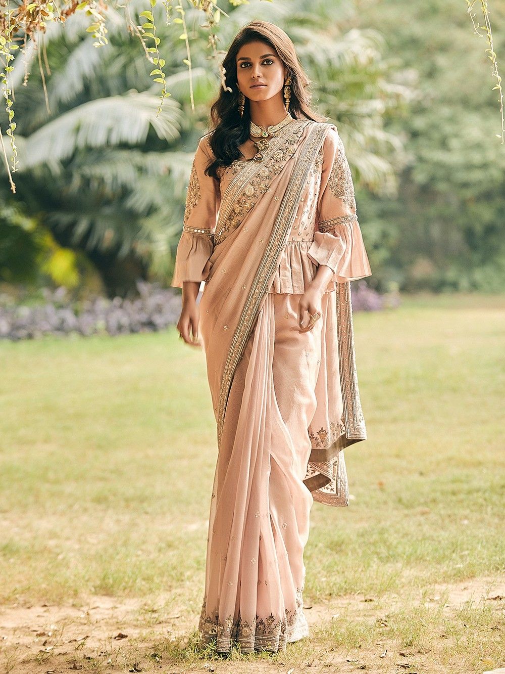 Buy Pink Hand Embroidered Chanderi Silk Saree 