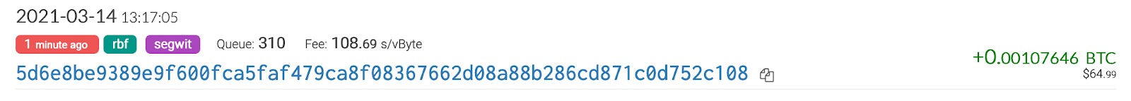 Screenshot of the transaction ID for the Bitcoin yielded from Easy Crypto.