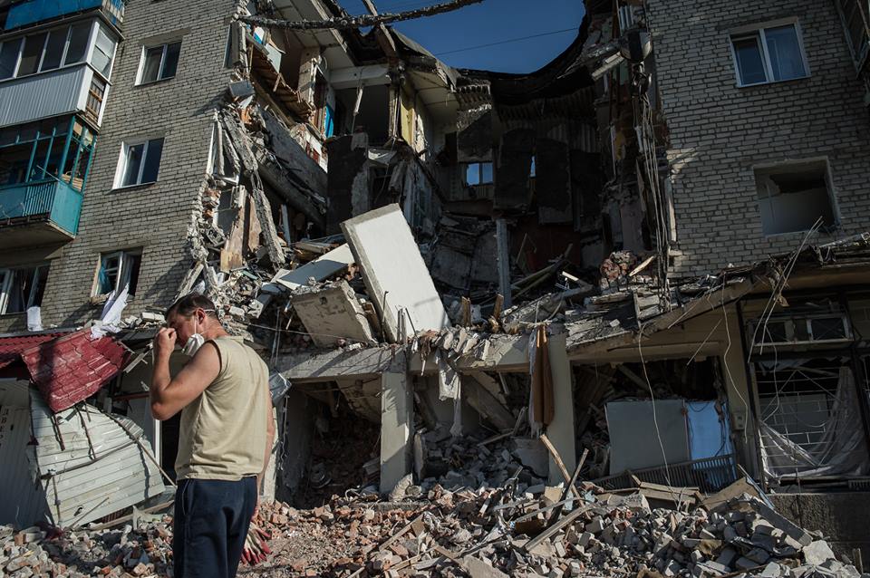 The building destroyed by shelling in Mykolayivka. Photo: Alexey Furman ~