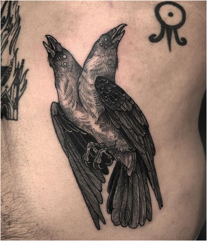 Twice Head Crow Tattoo 