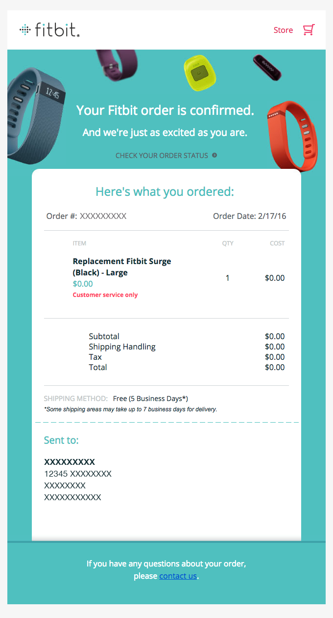 order confirmation email by Fitbit