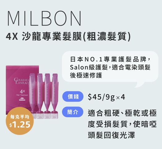 MILBON GRAND LINKAGE 4x 沙龍專業髮膜