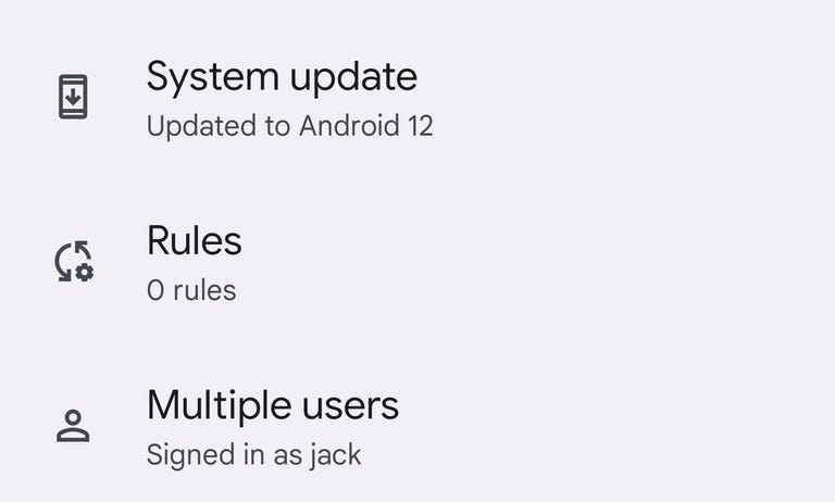 The Android 12 Settings menu showing System update.