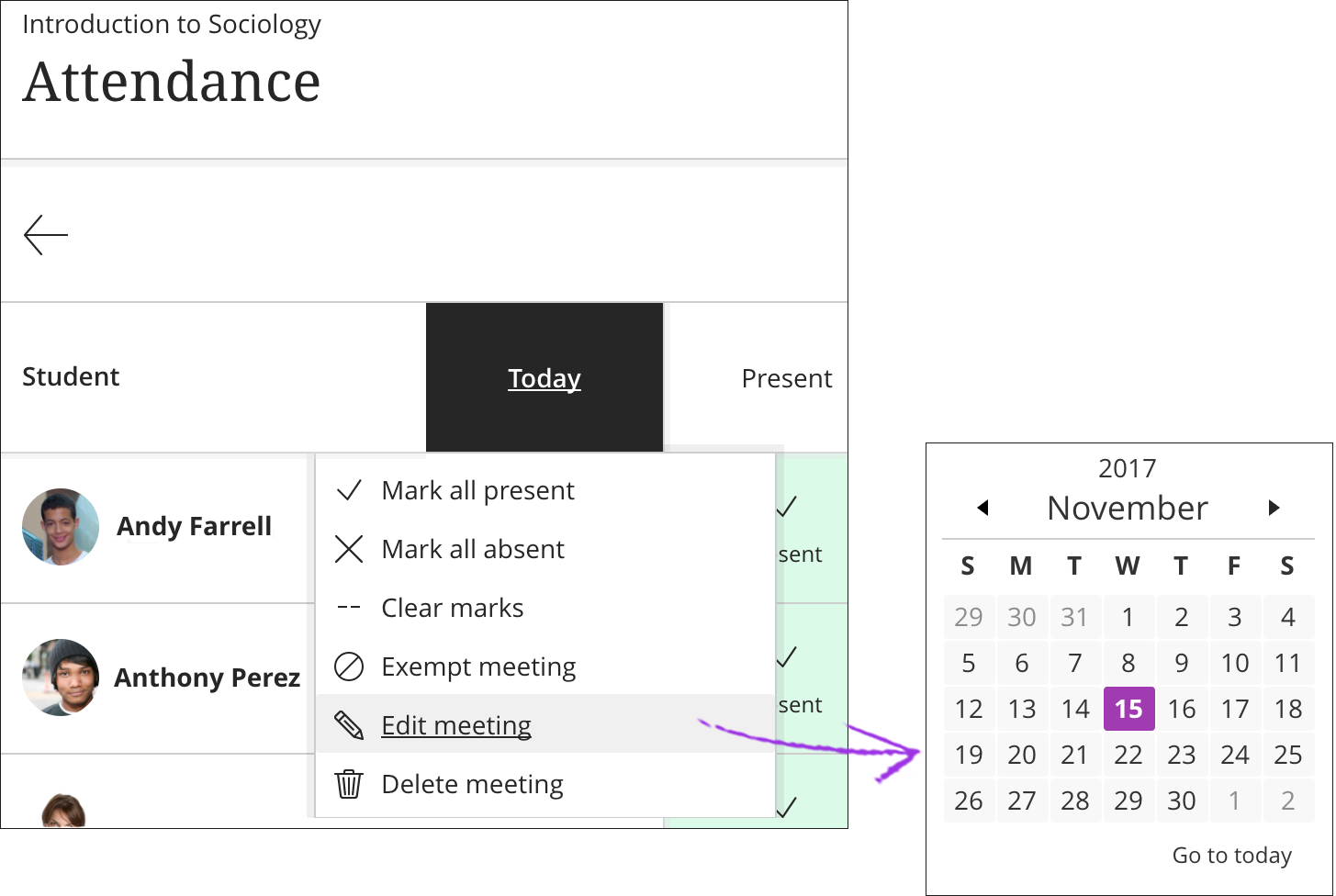 Image showing how to edit a meeting