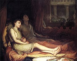 Hypnos, Thanatos, Sleep, and his half-brother Death sleep in a dark room. 