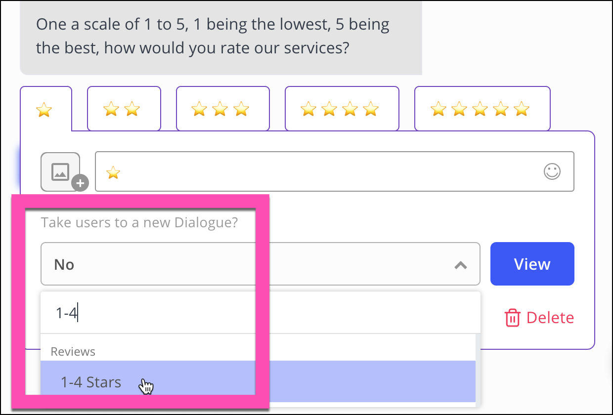 use drop-down selector to connect replies to follow-up dialogues