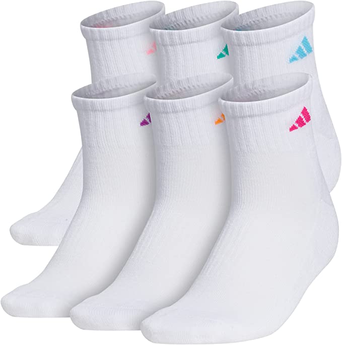 adidas womens Athletic Cushioned Quarter Socks With Arch Compression (6-pair)