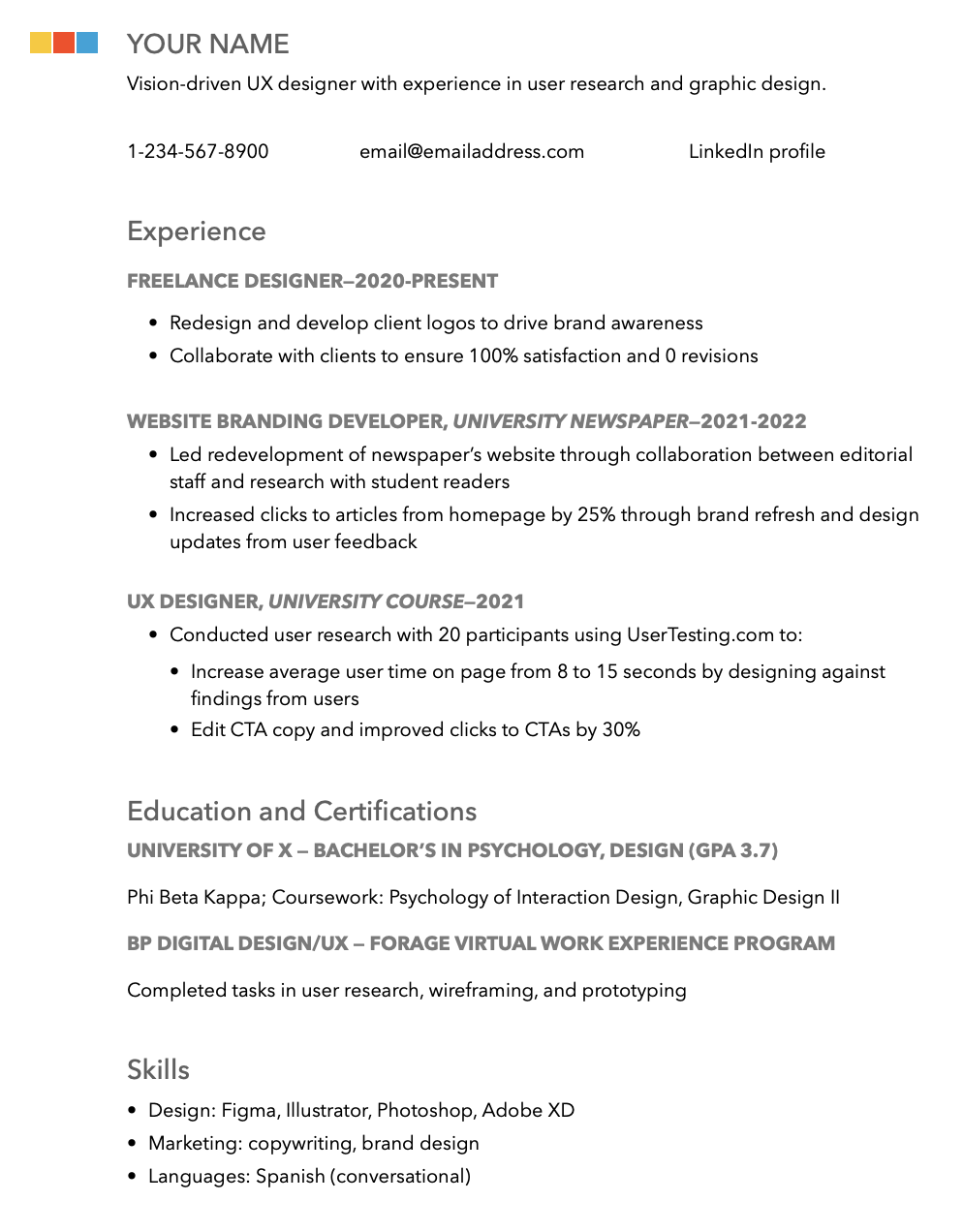 resume for writing with no experience