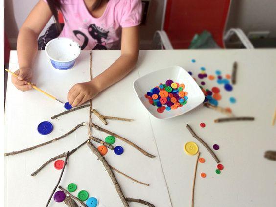 Sticks + Buttons = Cool 3D nature collage art project for kids!: 