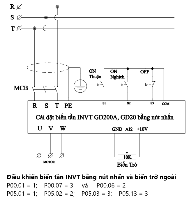 cài đặt biến tần invt gd200a gd20 chạy nút nhấn