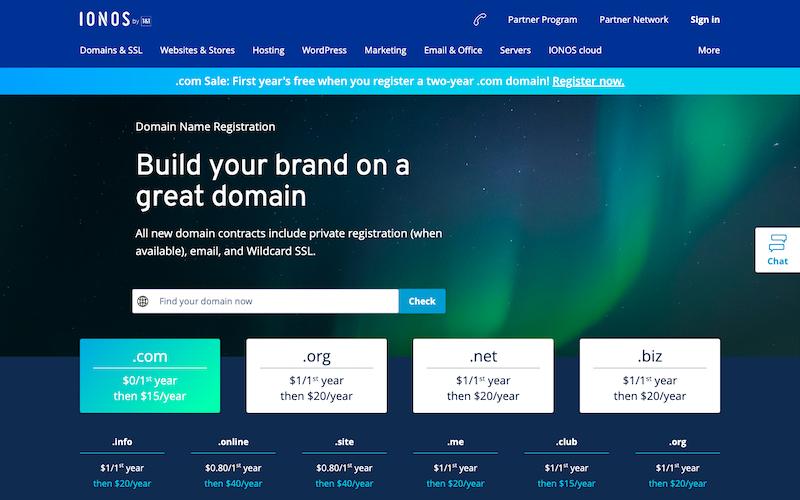 1 e 1 IONOS: registrador de domínio com base na Europa