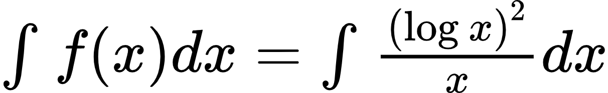 {"font":{"size":12,"color":"#000000","family":"Arial"},"id":"2-0-1-0","code":"$\\int_{}^{}f\\left(x\\right)dx=\\int_{}^{}\\frac{\\left(\\log_{}x\\right)^{2}}{x}dx$","type":"$","ts":1600072017316,"cs":"BcuXMlZm238SfabZDP0IJA==","size":{"width":201,"height":30}}