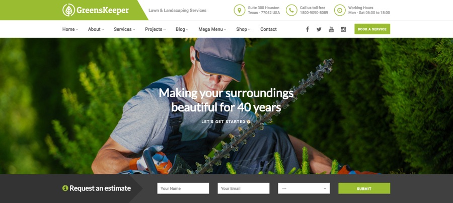 Tema WordPress de jardinagem e paisagismo GreensKeeper