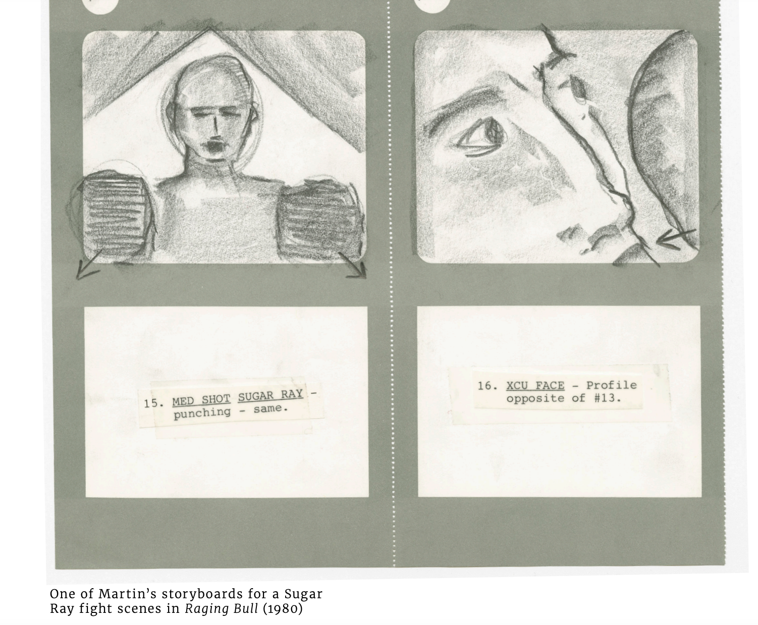 A storyboard from Scorsese's film, Raging Bull