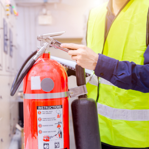 Checking a fire extinguisher 