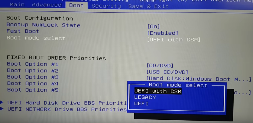 uefi with csm settings