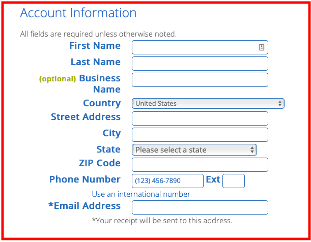 Proceso de registro de Bluehost: agregar información personal 
