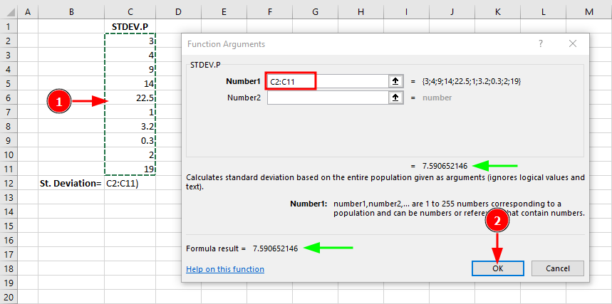 STDEV.P standard deviation in Excel. Source: uedufy.com