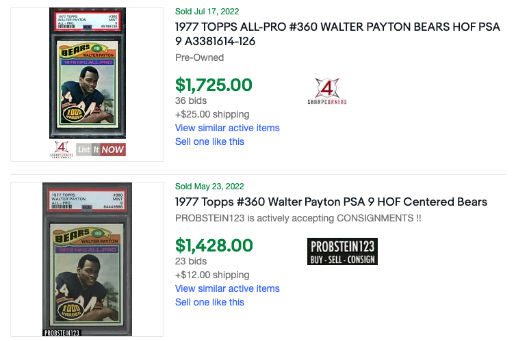 1977 Topps #360 Walter Payton PSA graded card listing eBay