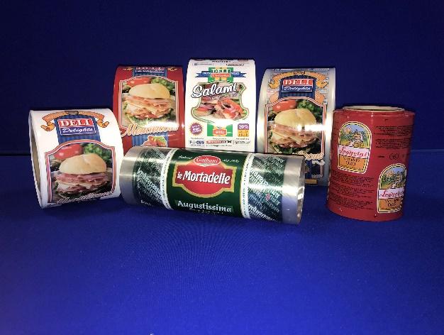 Example of flexible printing substrates that have been applied to cold meat packaged products.
