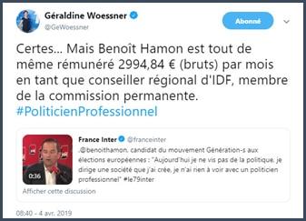 Géraldine Woessner Benoit Hamon rémunéré en tant que conseiller régional d'IDF