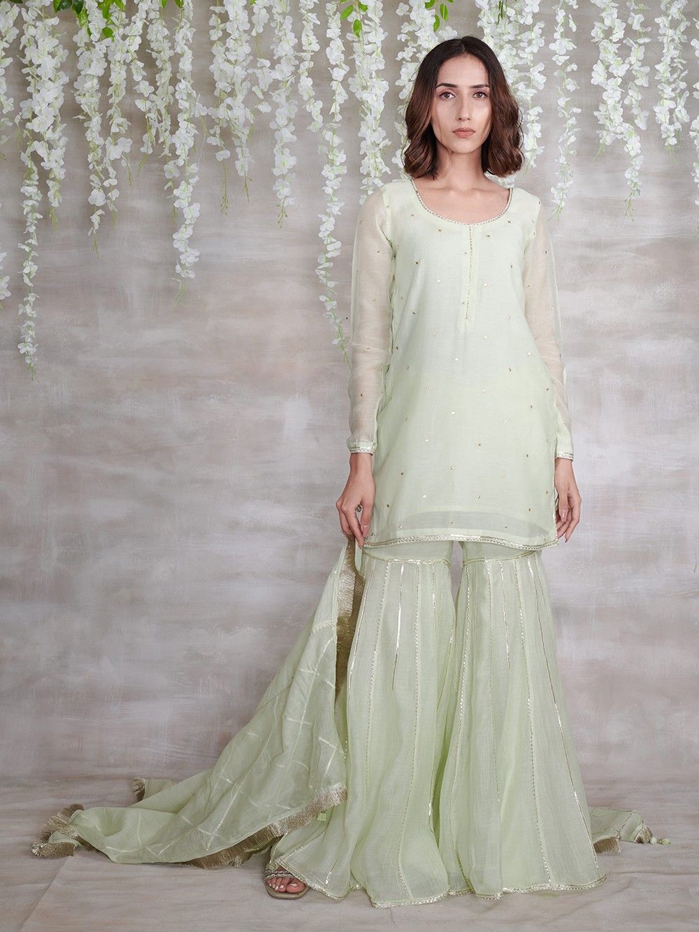 the loom - Green Embroidered Chanderi Gharara Suit