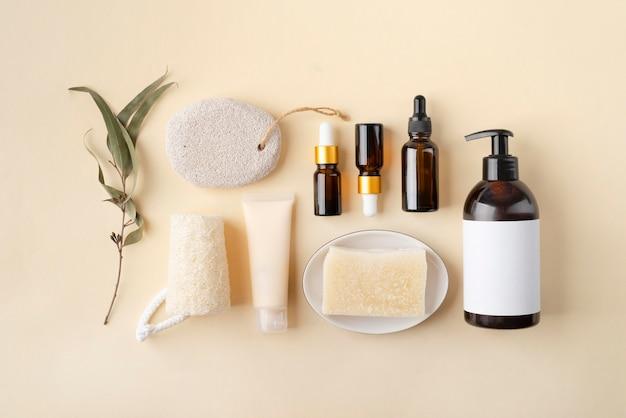 Flat lay natural self care products composition