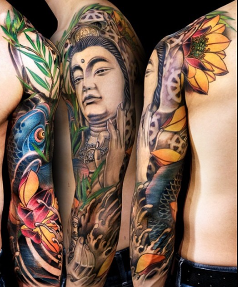Full Sleeve Buddha Tattoo Image