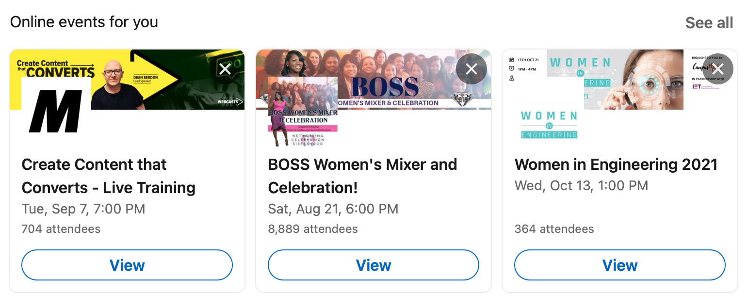 Use LinkedIn’s automated recommendations to keep an eye for events in your industry.