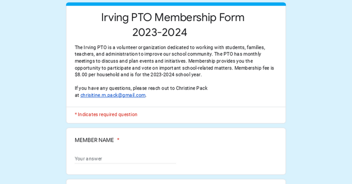 Irving PTO Membership Form 2023-2024