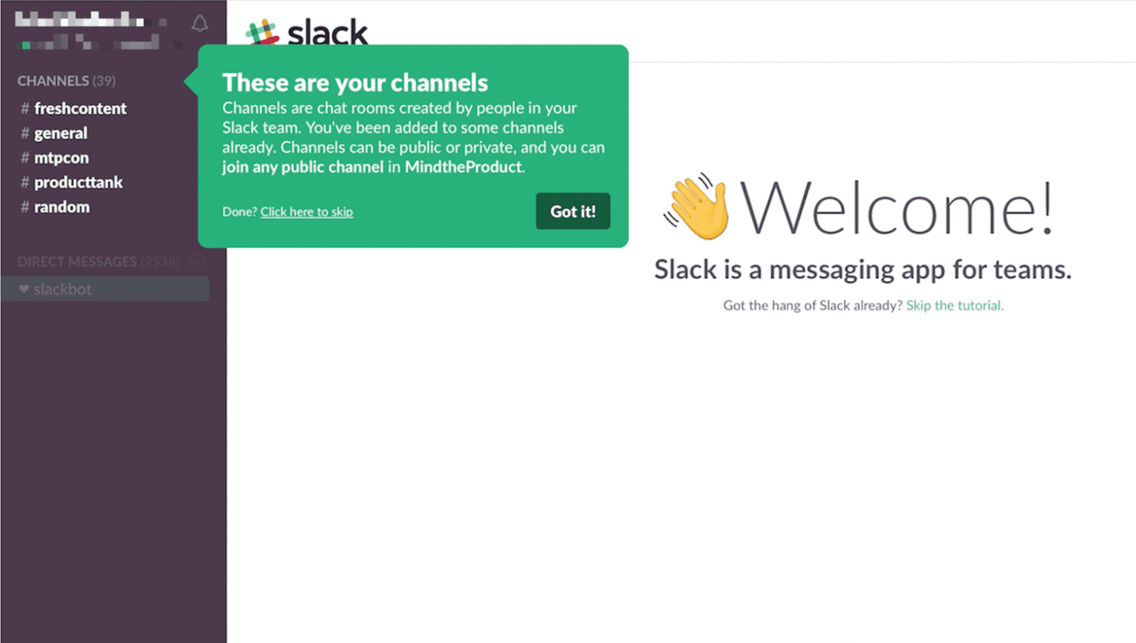 Slack's tooltip