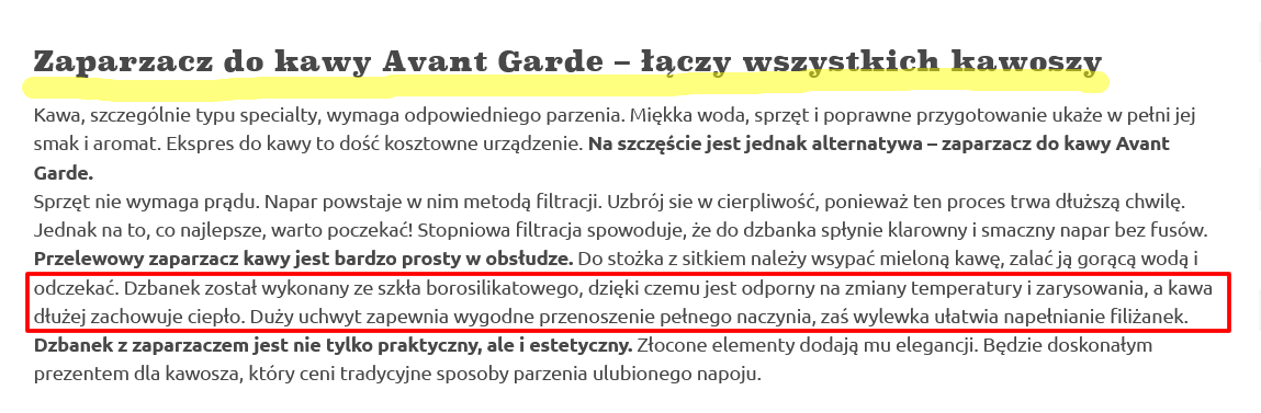 Przykład umiejętnego używania języka korzyści w opisach produktów