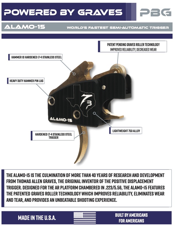Powered by Graves Alamo-15 Positive Displacement Ar-15 trigger specifications from Big Daddy Unlimited.