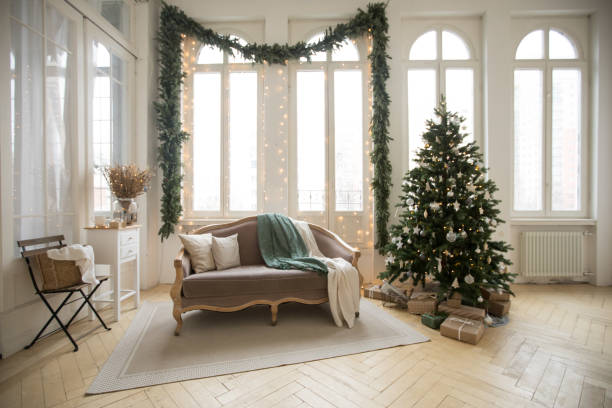 Frosty white Christmas decor for living room